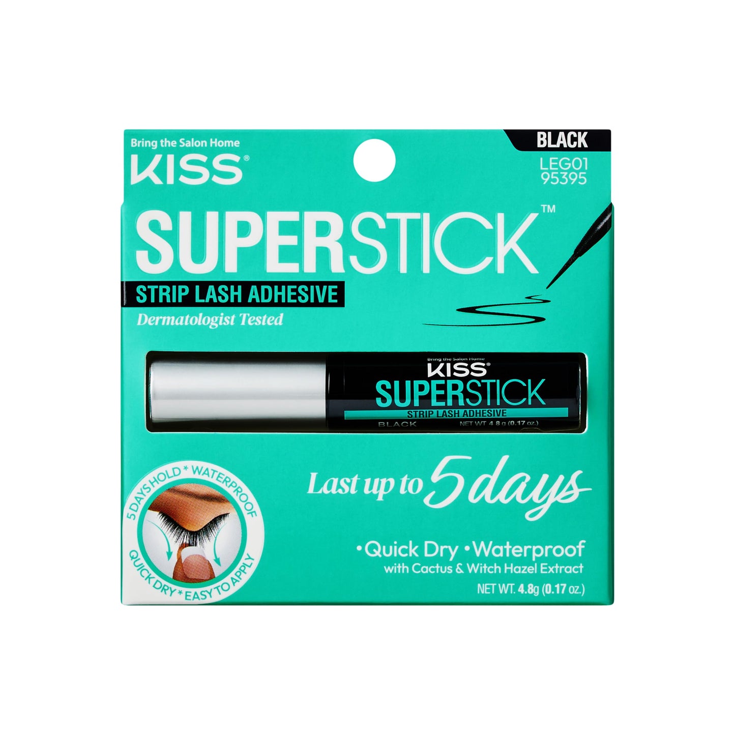 Kiss SuperStick Lash Glue for Strip Eyelashes, Black, 0.17 Oz (4.8 g), Dermatologist-Tested, Extended Wear Lash Adhesive, Easy-to-Apply Quick-Dry Beauty and Personal Care KISS Default Title
