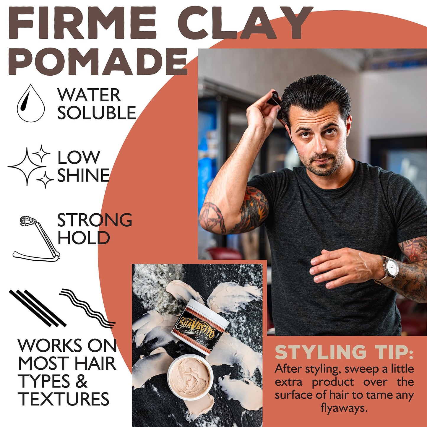 Suavecito Pomade Firme Clay 4 oz, 2 Pack - Strong Hold Hair Clay For Men - Low Shine Matte Hair Clay Pomade For Natural Texture Hairstyles Beauty & Personal Care Suavecito
