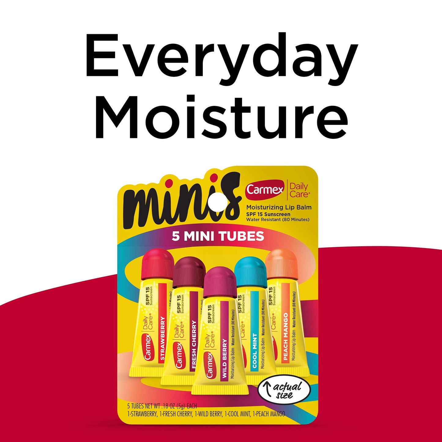 Carmex Daily Care Minis Moisturizing Lip Balm Tubes with SPF 15, Strawberry, Cool Mint, Wild Berry, Peach Mango and Fresh Cherry Lip Balm Pack - 0.18 Beauty and Personal Care Carmex