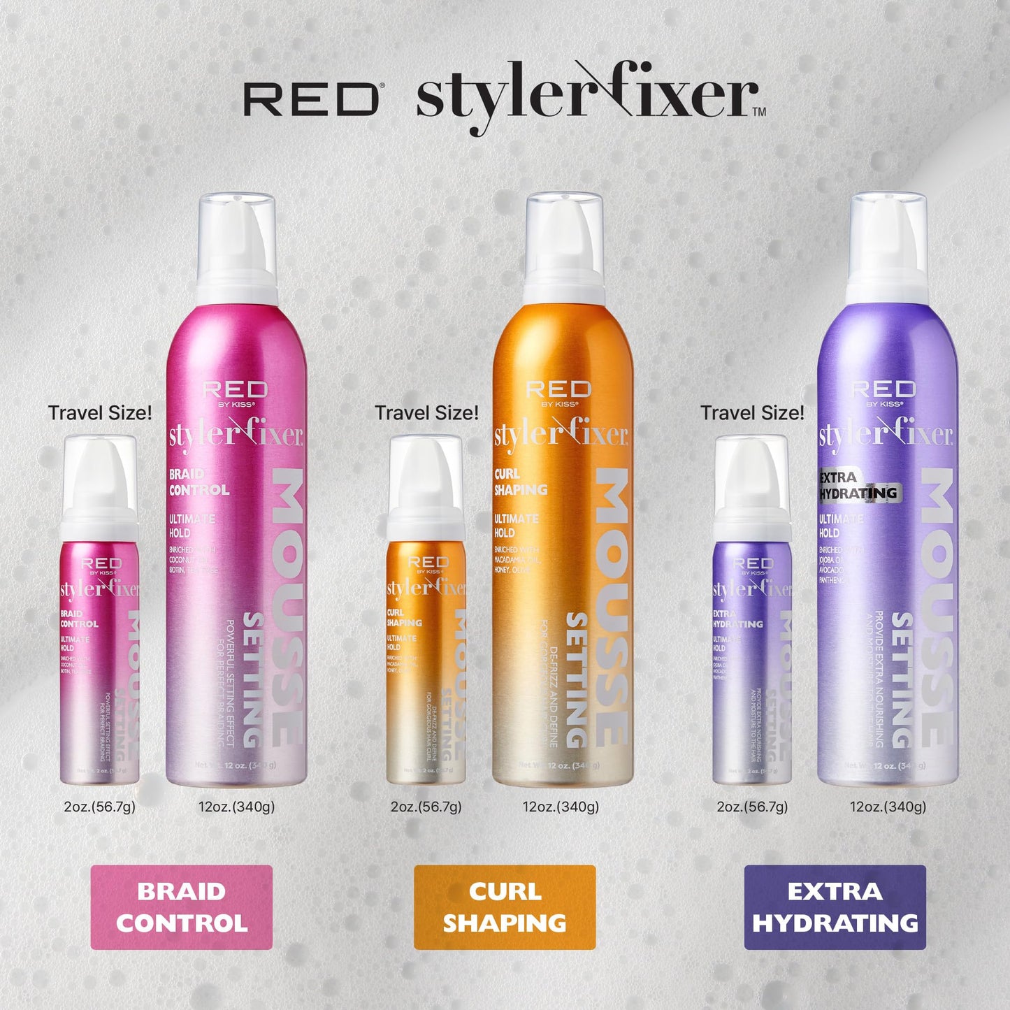 Red by Kiss Setting Mousse Braid Frizz Control, Curl Definition, Shine, Maximize Volume, Ultimate Hold, Long Lasting, Non Sticky Creamy Foam Style Beauty & Personal Care Red by Kiss