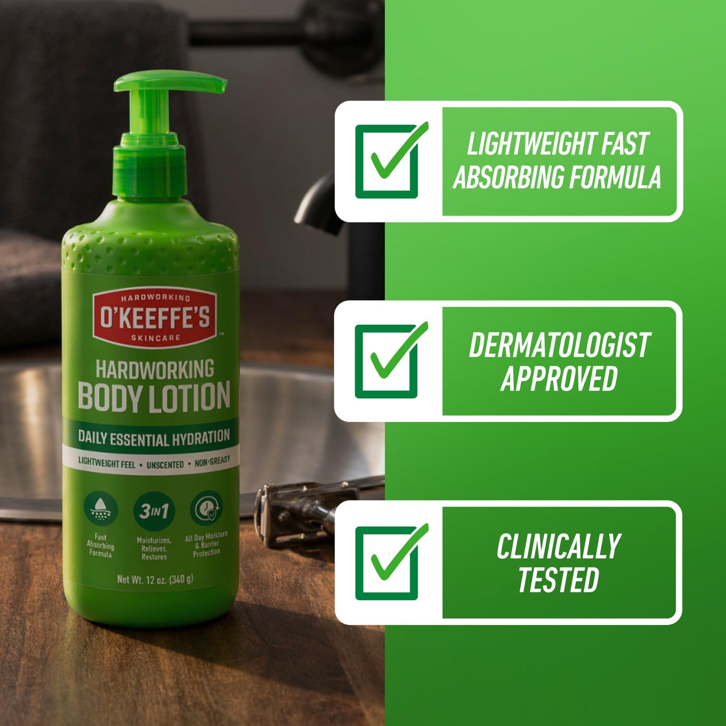 O’Keeffe’s Hardworking Body Lotion, Deep Hydration for Extremely Dry & Cracked Skin, 12 oz Pump (1 Pack), Fragrance-Free & Hypoallergenic, Non-Greasy Beauty & Personal Care O'Keeffe's