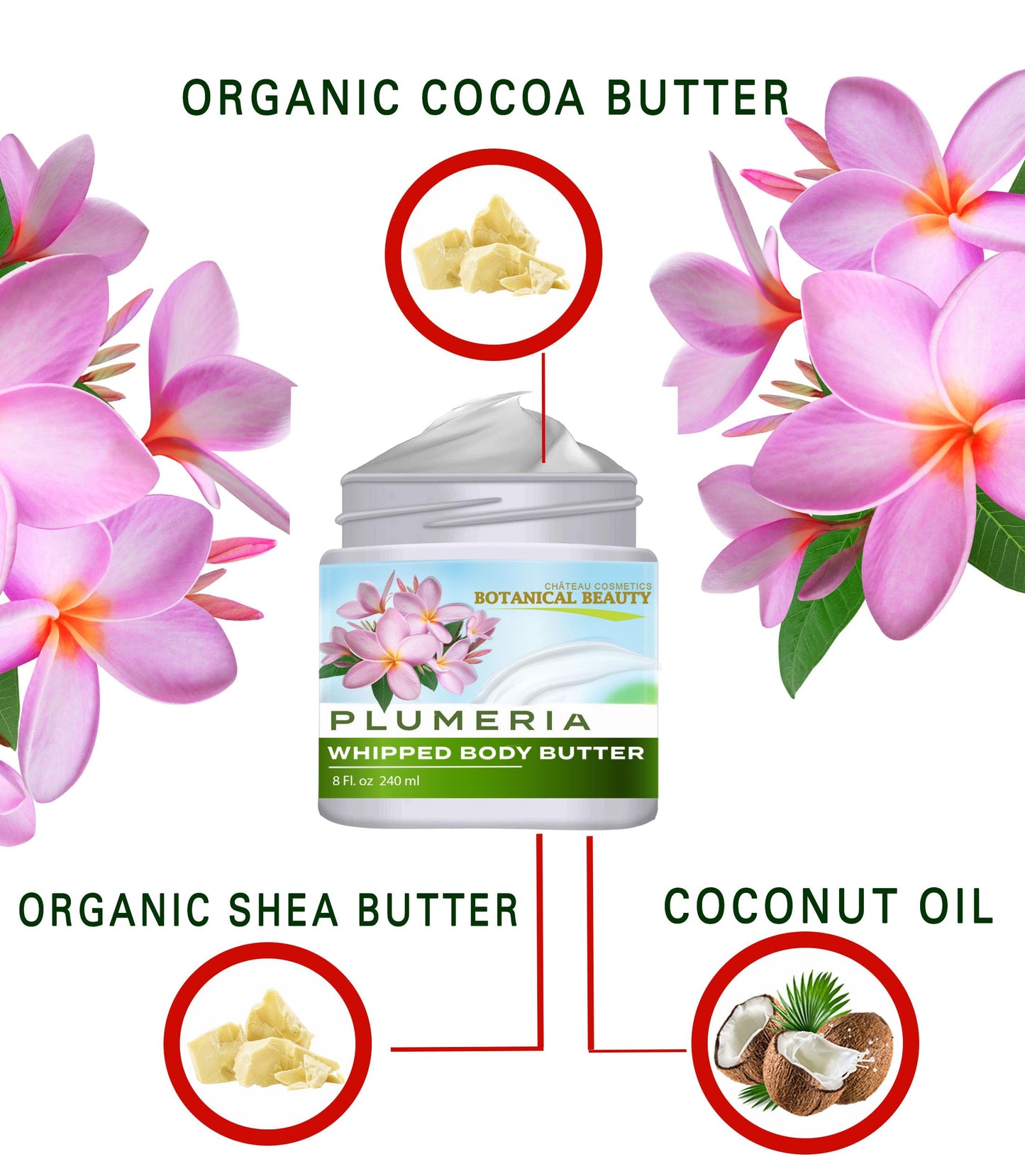 Botanical Beauty PLUMERIA WHIPPED BODY BUTTER with Shea Butter, Cocoa Butter, Coconut Oil for All Skin Types, for Dry, Sensitive Skin. Moisturizing Beauty & Personal Care Botanical Beauty