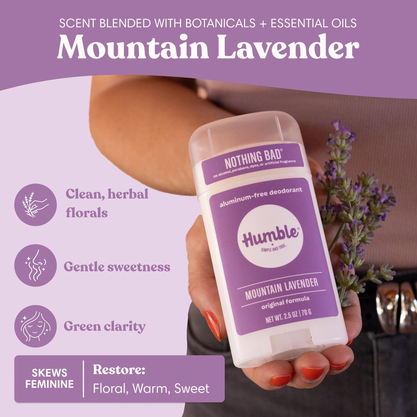 Humble Aluminum-Free Deodorant for Women & Men, Mountain Lavender - Clean & Fresh Natural Deodorant Stick with Essential Oils for Long-Lasting Odor Beauty and Personal Care HUMBLE SIMPLE AND TRUE.