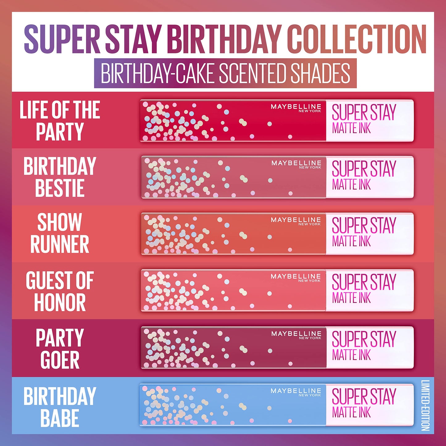 MAYBELLINE New York Super Stay Matte Ink Liquid Lipstick, Transfer-Proof, Long-Lasting, Limited-Edition Birthday-Cake-Scented Shades, Birthday Babe Beauty & Personal Care MAYBELLINE
