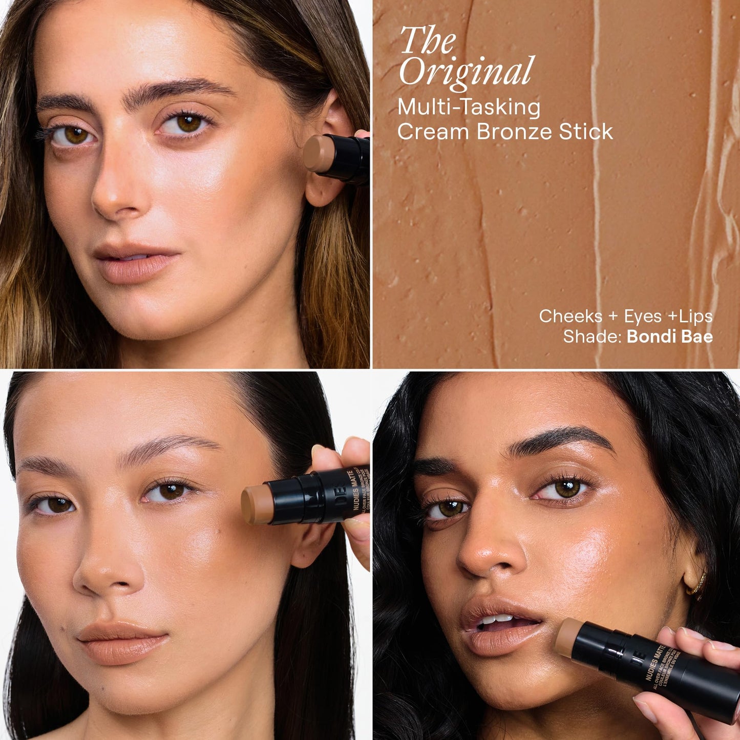 Nudestix Nudies Bronze All Over Matte Bronzing Stick - 3-in-1 Cream Bronzer for Cheeks, Eyes & Lips with Built-In Brush | Natural Contour & Sun-Kissed Beauty & Personal Care Nudestix