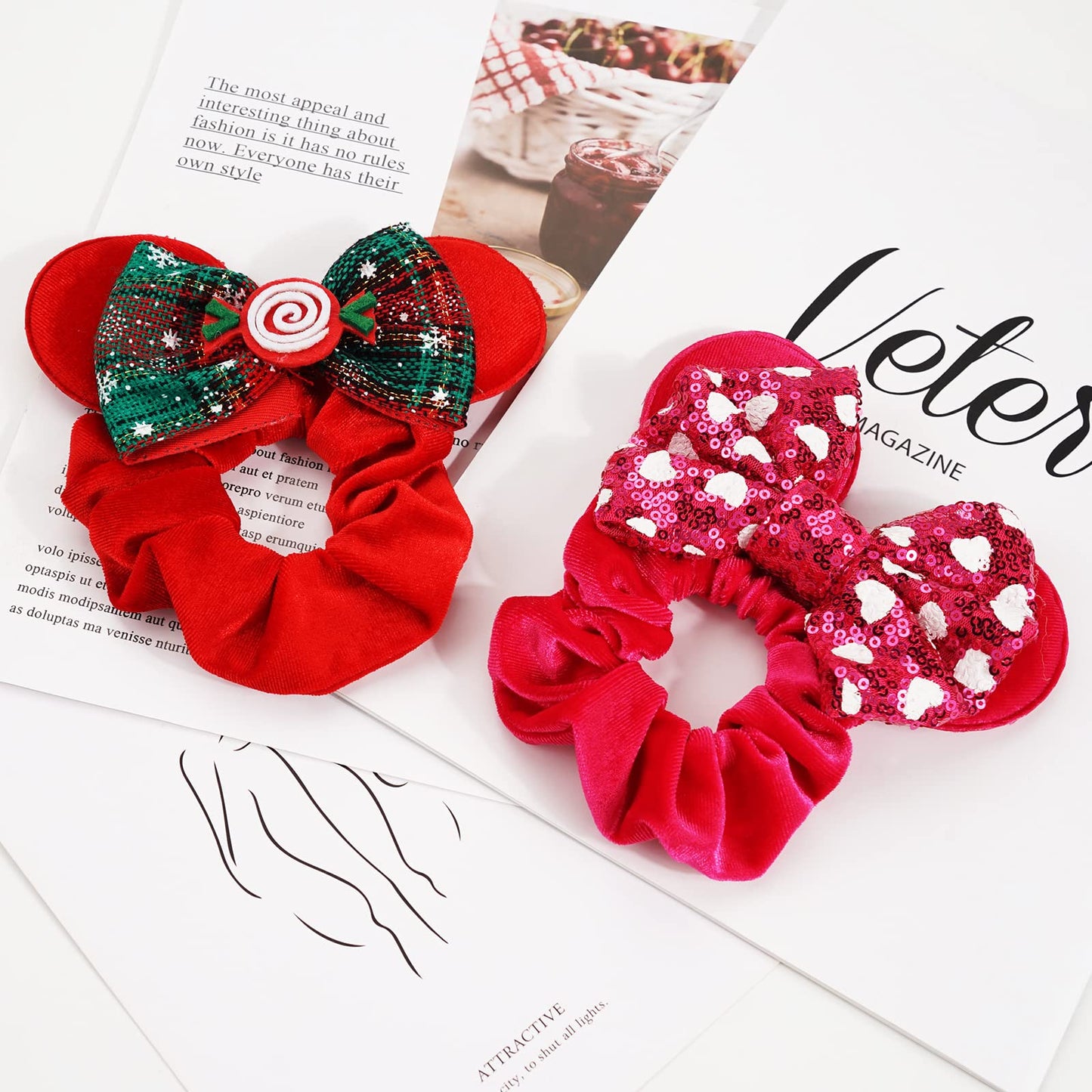 6 Pack Mouse Ears Scrunchies Velvet Sparkle Sequin Bows Hair Scrunchies Hair Ties Elastic Rubber Bands Christmas Ponytail Holders for Kids Women Girls Beauty and Personal Care CellElection