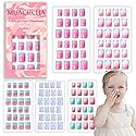 MUACHCHA 120 Pcs 5 Pack Children Acrylic Glitter False Nails Press on Nails Pre-glue Full Cover Fake Nail Tips Stick Cute Cartoon Short Artificial Beauty & Personal Care MUACHCHA