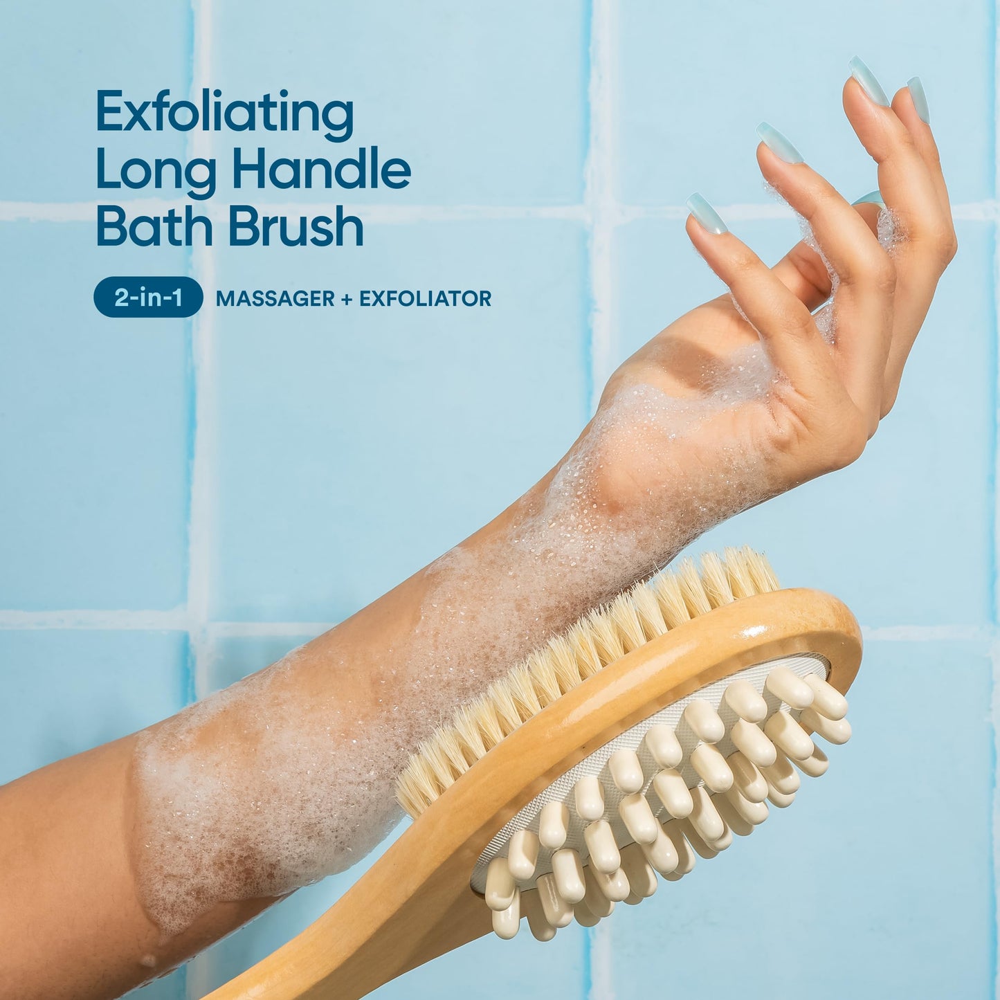 Bloom by Boldcare 2-in-1 Long Handle Body Brush for Skin Exfoliation and Massage Reduces Cellulite Stimulates Blood Circulation & Reduces Dead Skin Beauty and Personal Care Bloom by Boldcare