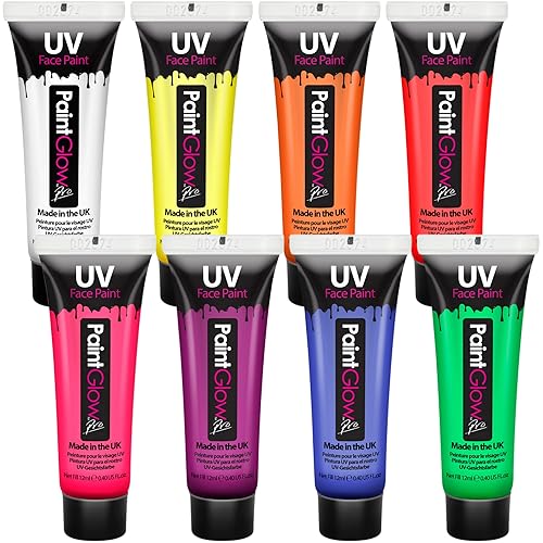 UV Body Paint and Face Paint - 8 Colors - Blacklight Reactive Paints - Body Makeup Glows In the Dark for Black Light Parties, Halloween Costume Beauty & Personal Care FUN N DOPE