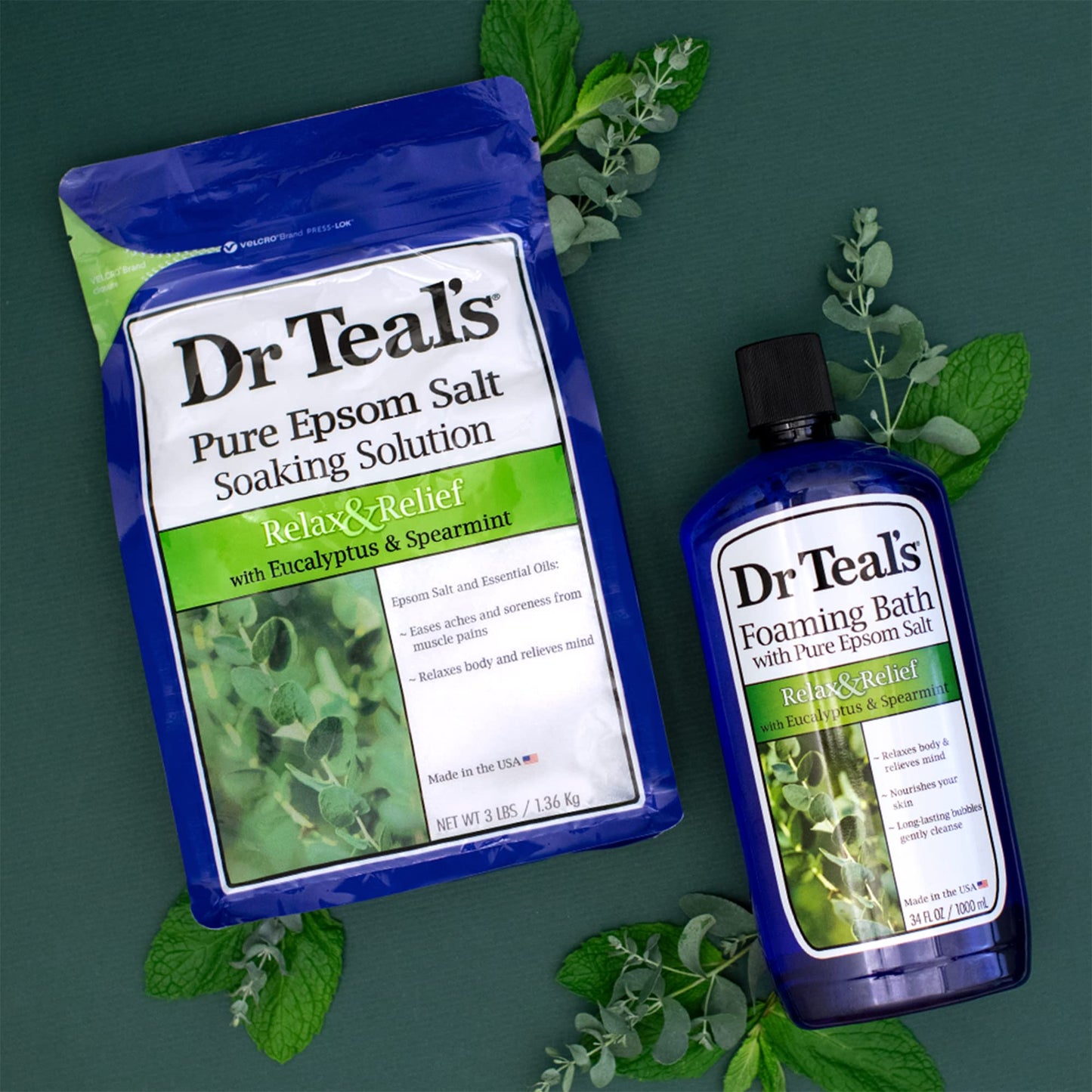 Dr Teal's Epsom Salt Soaking Solution and Foaming Bath with Pure Epsom Salt, Eucalyptus 3 Pound Bags, and 34 Ounce Bottle Beauty & Personal Care Dr Teal's