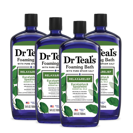 Dr Teal's Foaming Bath with Pure Epsom Salt, Relax & Relief with Eucalyptus & Spearmint, 34 fl oz (Pack of 4) Beauty and Personal Care Dr Teal's
