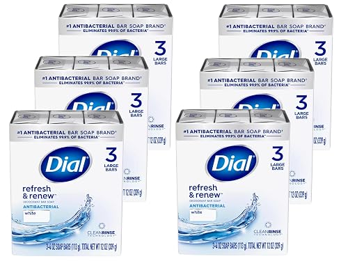 Dial Antibacterial Bar Soap, Refresh & Renew, White, 3-4 OZ Soap Bars - 6 Pack Beauty & Personal Care Dial
