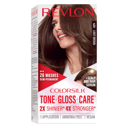 Revlon ColorSilk Tone + Gloss + Care Demi Permanent Hair Color, Dye Kit with Leave-In Scalp and Haircare Serum, 2x Shinier, 4x Stronger, 6 Light Beauty & Personal Care REVLON