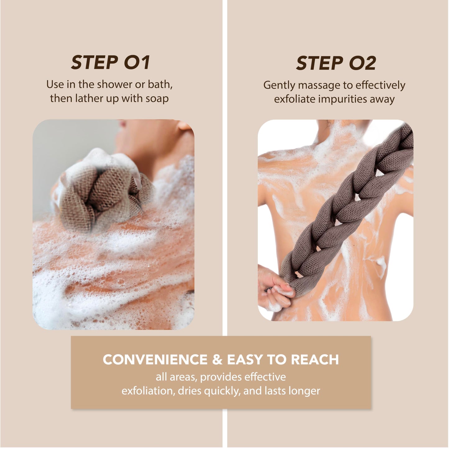 TADA Natural Beauty - Back Loofah Back Scrubber with Handle, Loofa Sponge Body Bath Scrubber for Shower, Skin Exfoliating (Neutral) Beauty and Personal Care TADA BEAUTY