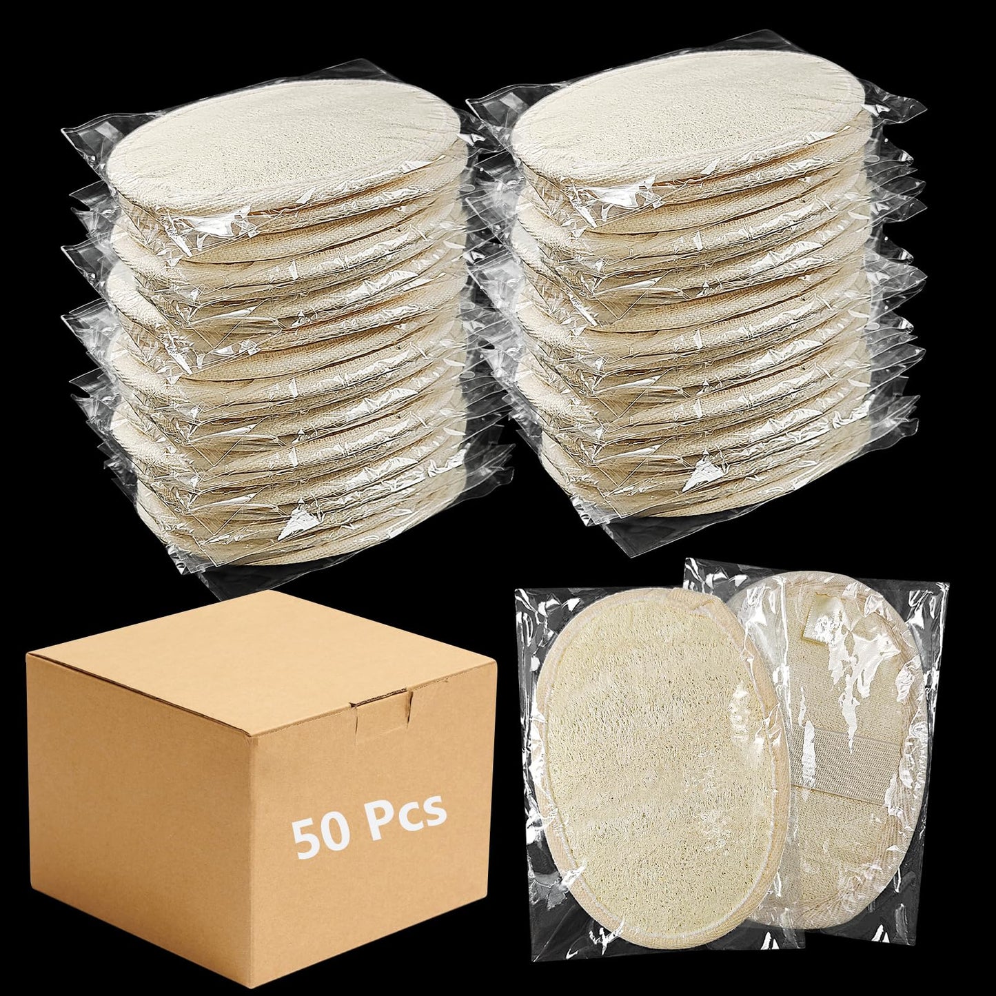 (50 Pcs) Kheoxusa Loofah Individually Wrapped,Individually Wrapped Loofahs,Individually Wrapped Loofah Exfoliating Body Scrubbers,Natural Loofah Luffa Beauty and Personal Care Kheoxusa