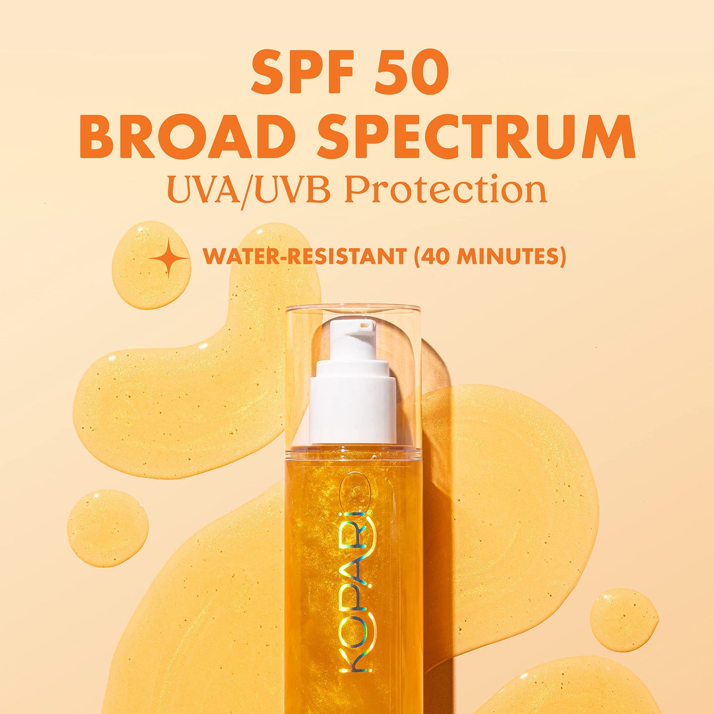 Kopari Sun Shield Body Glow, Broad Spectrum SPF 50, Lightweight Shimmering Gel Texture Absorbs Quickly, Non Sticky, Glowing Results, Gold 5 oz Beauty & Personal Care Kopari