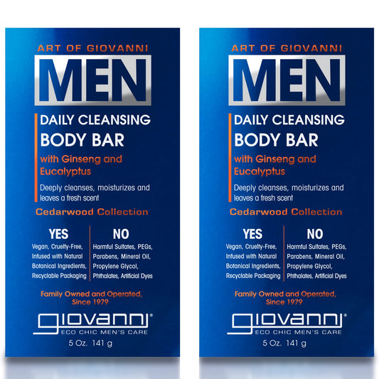 Giovanni Men’s Daily Cleansing Body Bar, 5 oz., with Ginseng and Eucalyptus, Deeply Cleanses & Moisturizes for Hydrated Skin, Men’s Cedarwood Beauty & Personal Care GIOVANNI