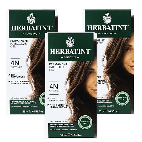 Herbatint Permanent Haircolor Gel, 4N Chestnut, Alcohol Free, Vegan, 100% Grey Coverage - 4.56 oz (3 Pack) Beauty & Personal Care Herbatint