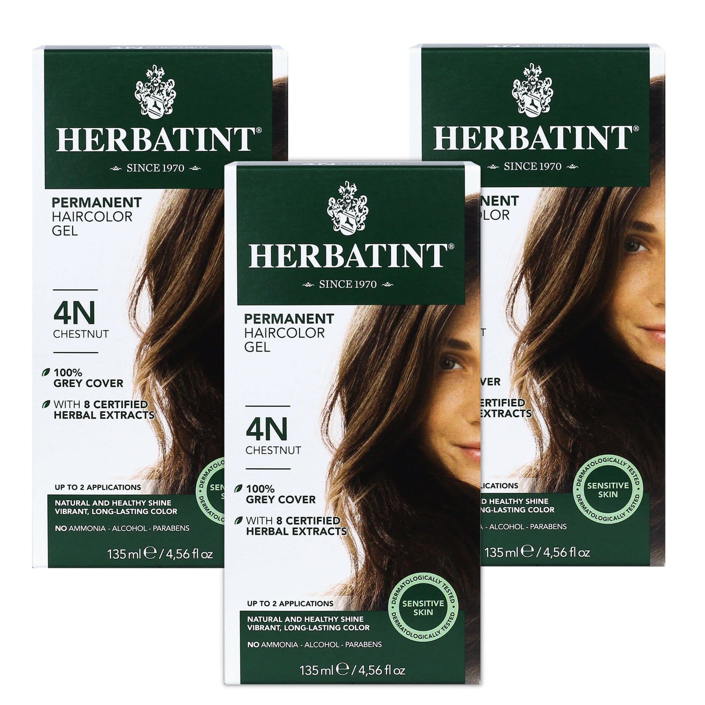Herbatint Permanent Haircolor Gel, 4N Chestnut, Alcohol Free, Vegan, 100% Grey Coverage - 4.56 oz (3 Pack) Beauty & Personal Care Herbatint