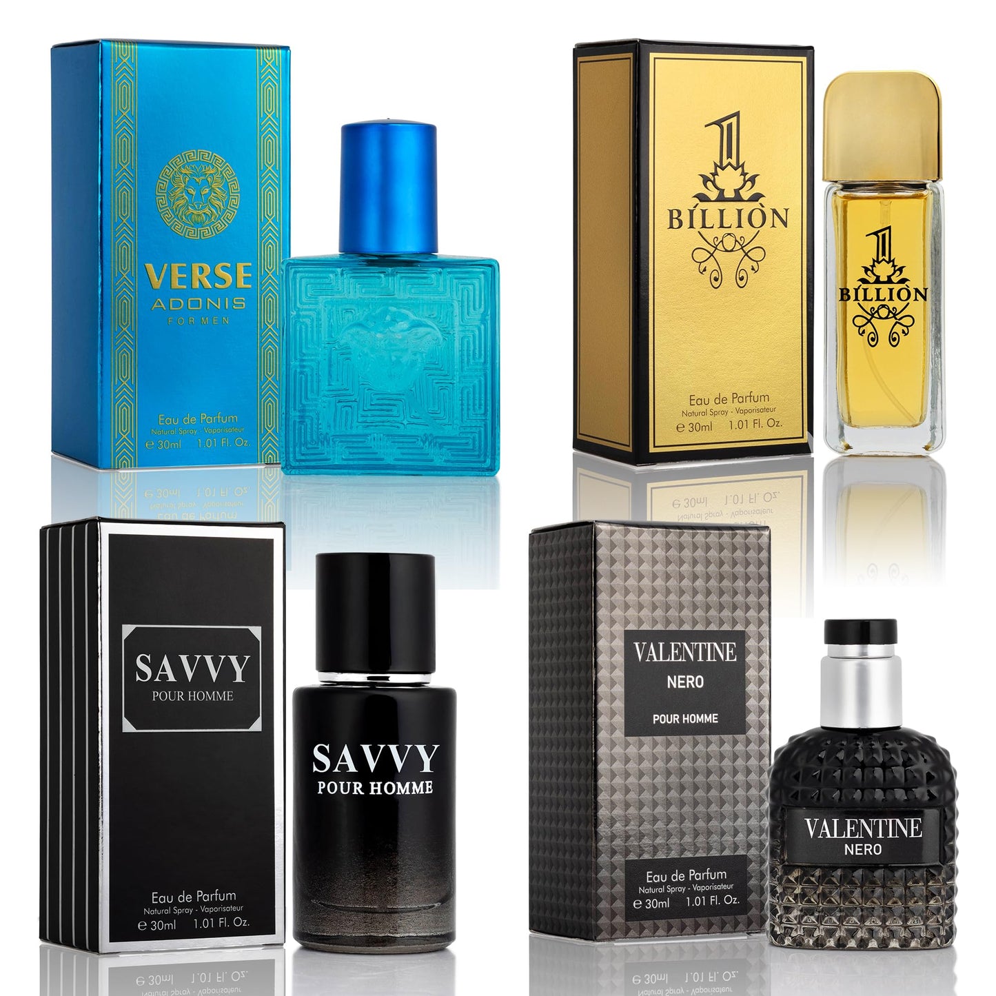 Signature Scent 4-Piece Mini Fragrance Set for Men Includes Savvy/1 Billion/Verse/Valentine Collection of Woody, Spicy, Citrus & Aromatic Fragrance Beauty & Personal Care NovoGlow