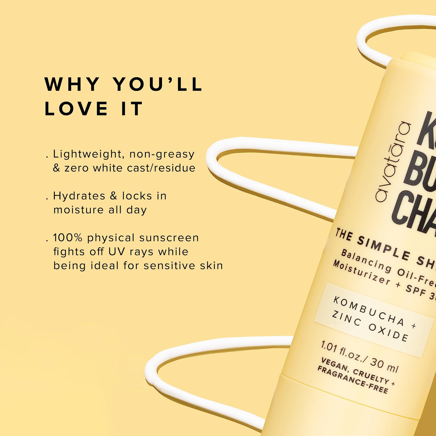 Avatara Kombucha The Simple Shield Face Sunscreen SPF – Zinc Oxide Mineral Moisturizer with BHA & Hyaluronic Acid, Teen Skincare, 1.01 fl oz Beauty & Personal Care Avatara