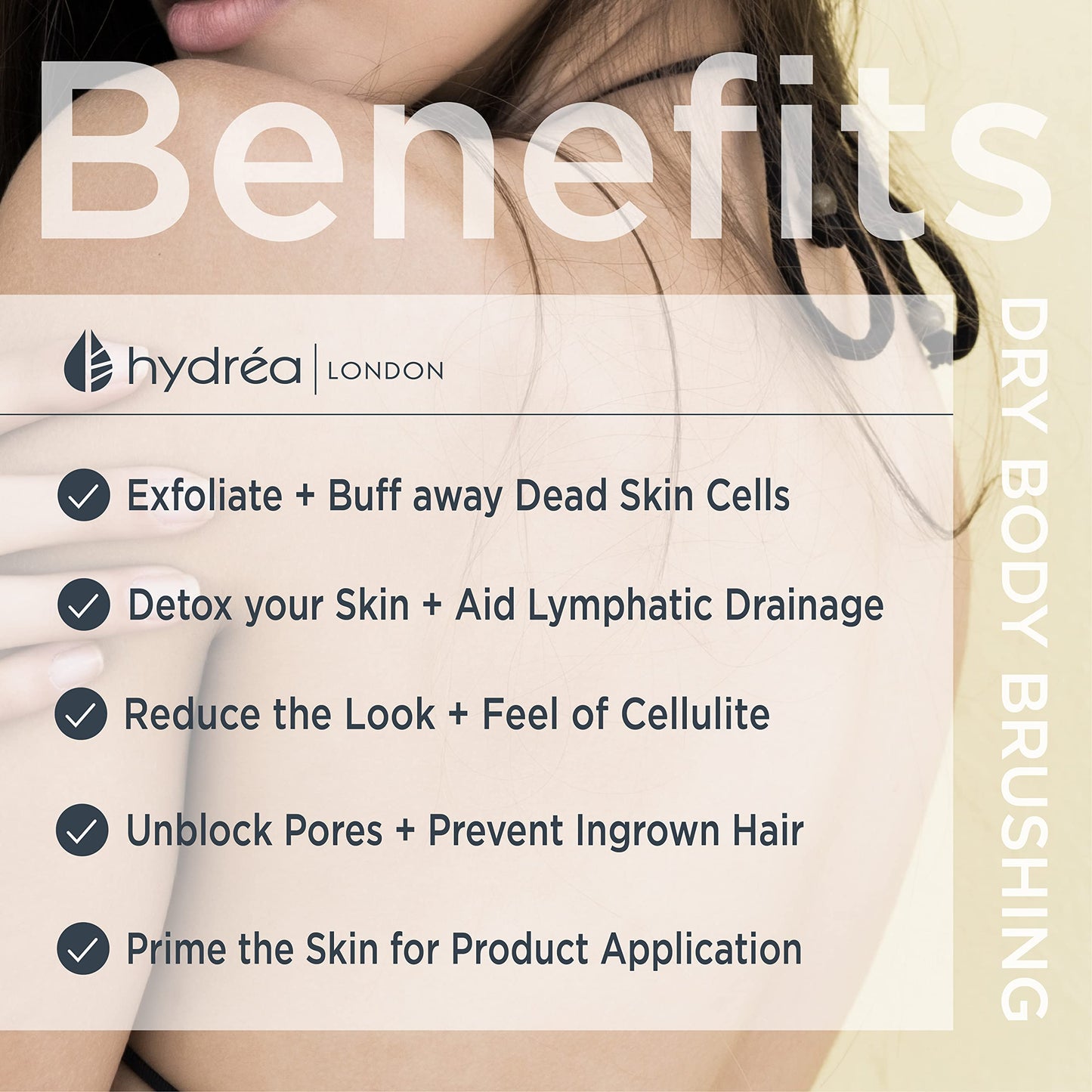 Hydrea London Dry Brushing Body Brush with Cactus Bristle - Cellulite Remover, Vegan Best Dry Brush for Flawless Skin, Helps Improve Lymphatic Beauty and Personal Care Hydrea London