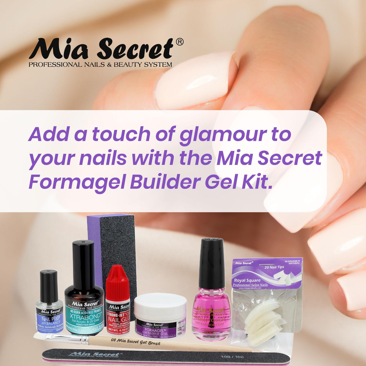 Mia Secret Formagel Builder Gel Kit CONTAINS: Nail Prep, Topcoats, Builder gel, Nail Files (Clear Kit)