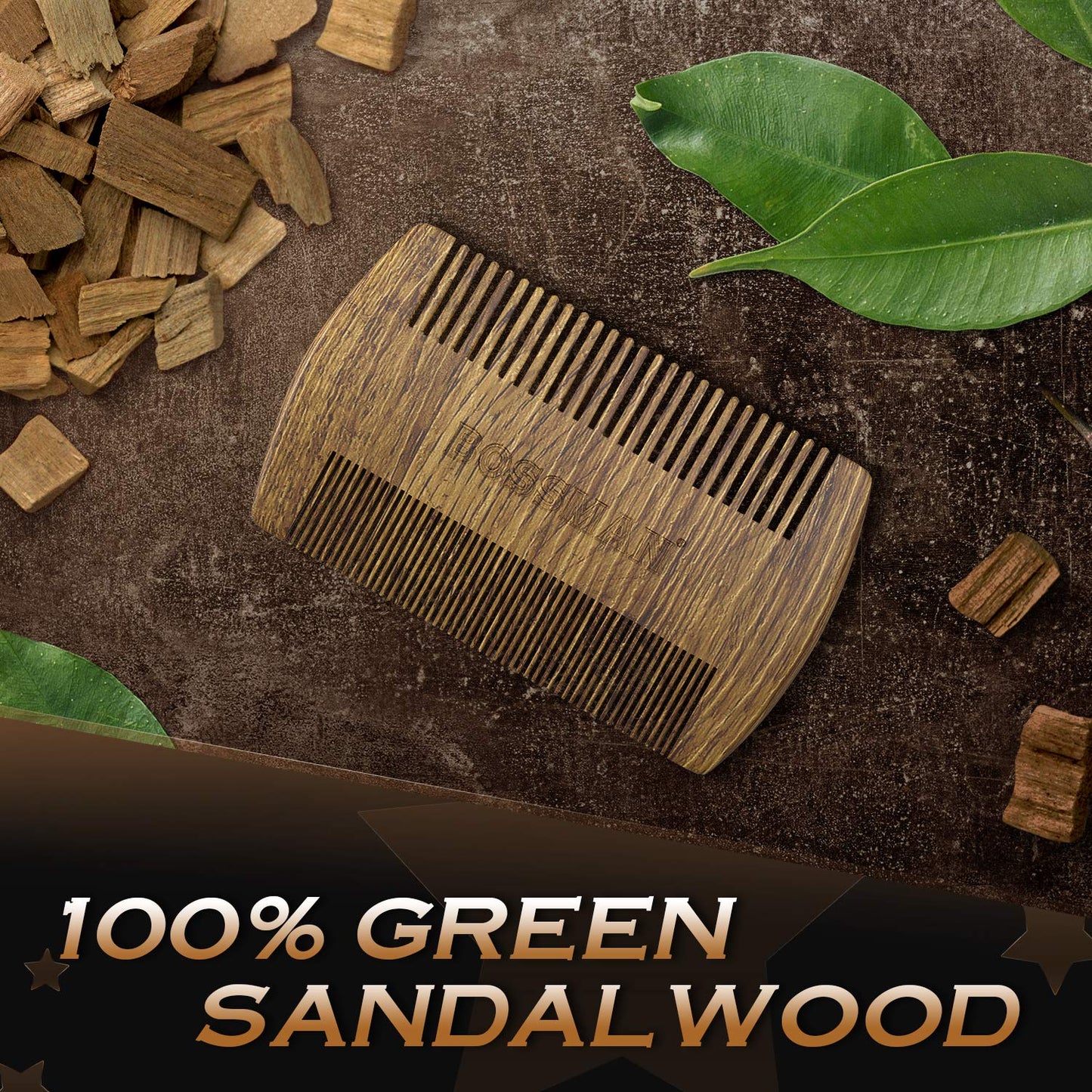 Bossman Pocket Size Sandalwood Comb with Protective Case - Fine and Wide Tooth for Beard, Mustache, and Hair Shaping Tool Beauty & Personal Care Bossman