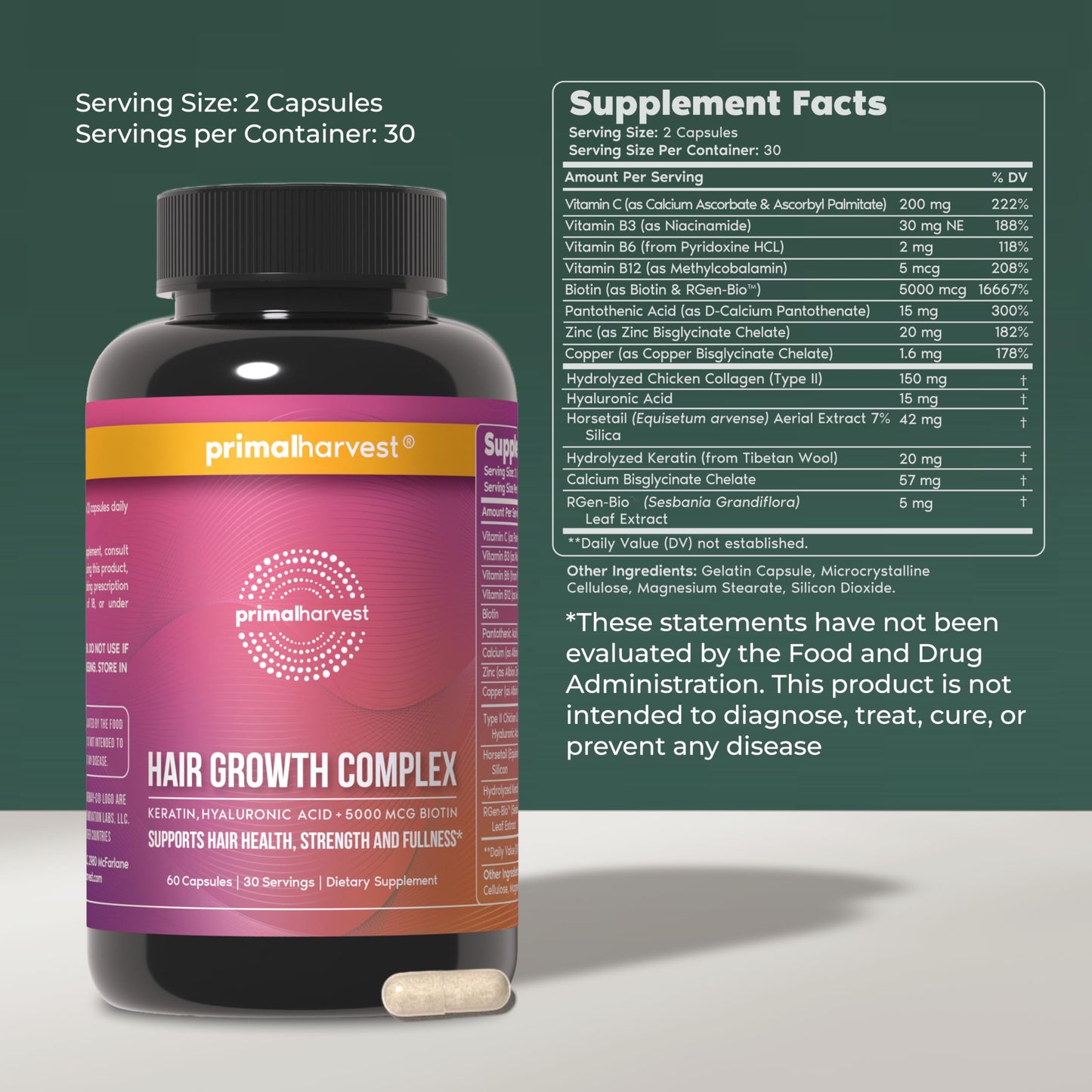 Primal Harvest Hair Growth Complex - Daily Supplement, Gluten & Dairy Free Beauty and Personal Care Primal Harvest