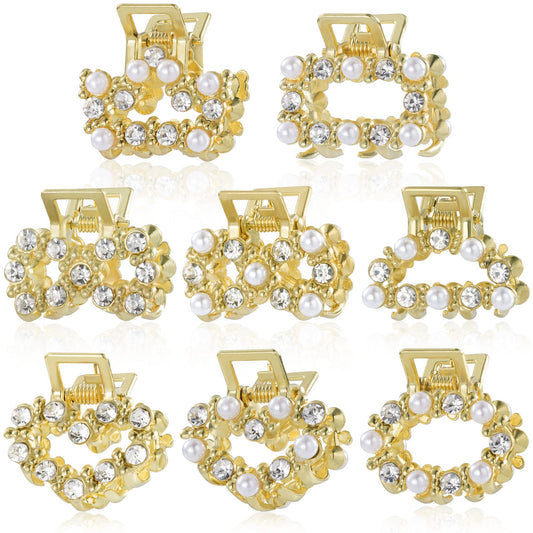 8 PCS Mini Pearl Hair Clips, PAGOW Gold Rhinestone Pearl Metal Claw Clips, Bangs Styling Claw Clips, Faux Pearls Crystal Sparkly Hairpins Hair Beauty & Personal Care PAGOW