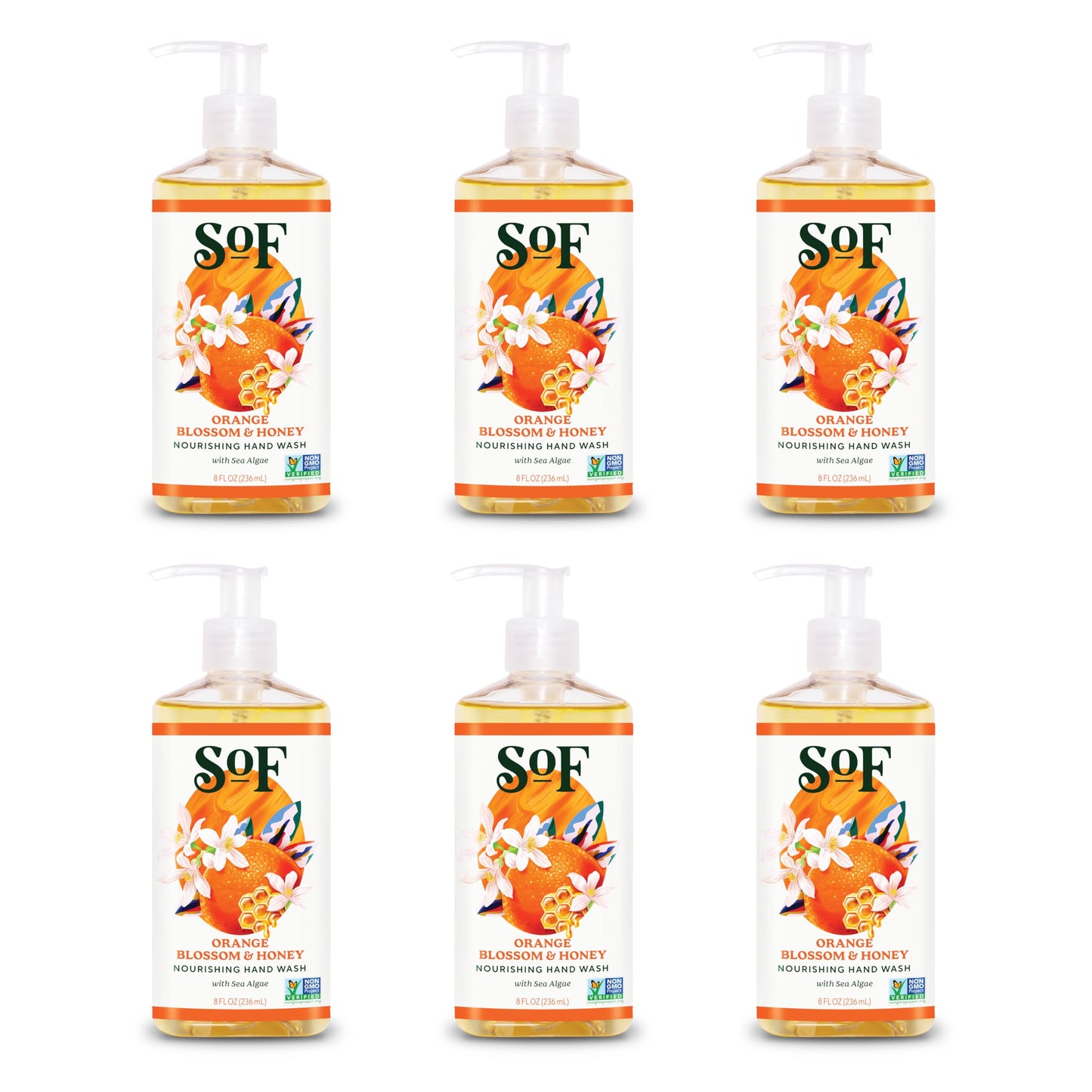 SoF Nourishing Hand Wash - With Moisturizing Sea Algae, Coconut & Olive Oil- Vegan & Non GMO- Free From Phthalates, Sulfates & Parabens- Orange Beauty & Personal Care South Of France