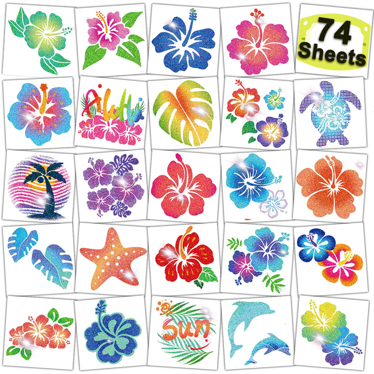 CHARLENT Glitter Hibiscus Temporary Tattoos for Aloha Party Decoration Beauty and Personal Care CHARLENT Default Title