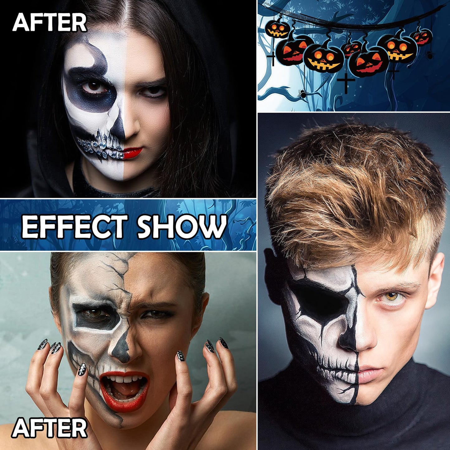 Black and White Face Body Paint, 2PCS Oil Based Full Coverage Painting Kit With Sponge, Washable Halloween Cream SFX Makeup for Goth Clown Zombie Beauty & Personal Care JunKuJK