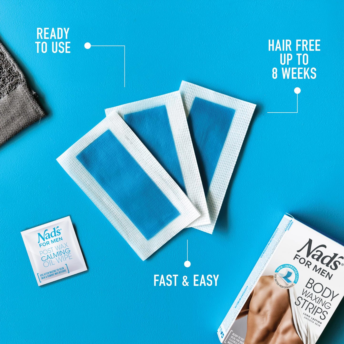 Nad's For Men Body Wax Strips - Wax Hair Removal For Men - At Home Waxing Kit With 20 Waxing Strips + 2 Calming Oil Wipes Beauty & Personal Care Nad's For Men