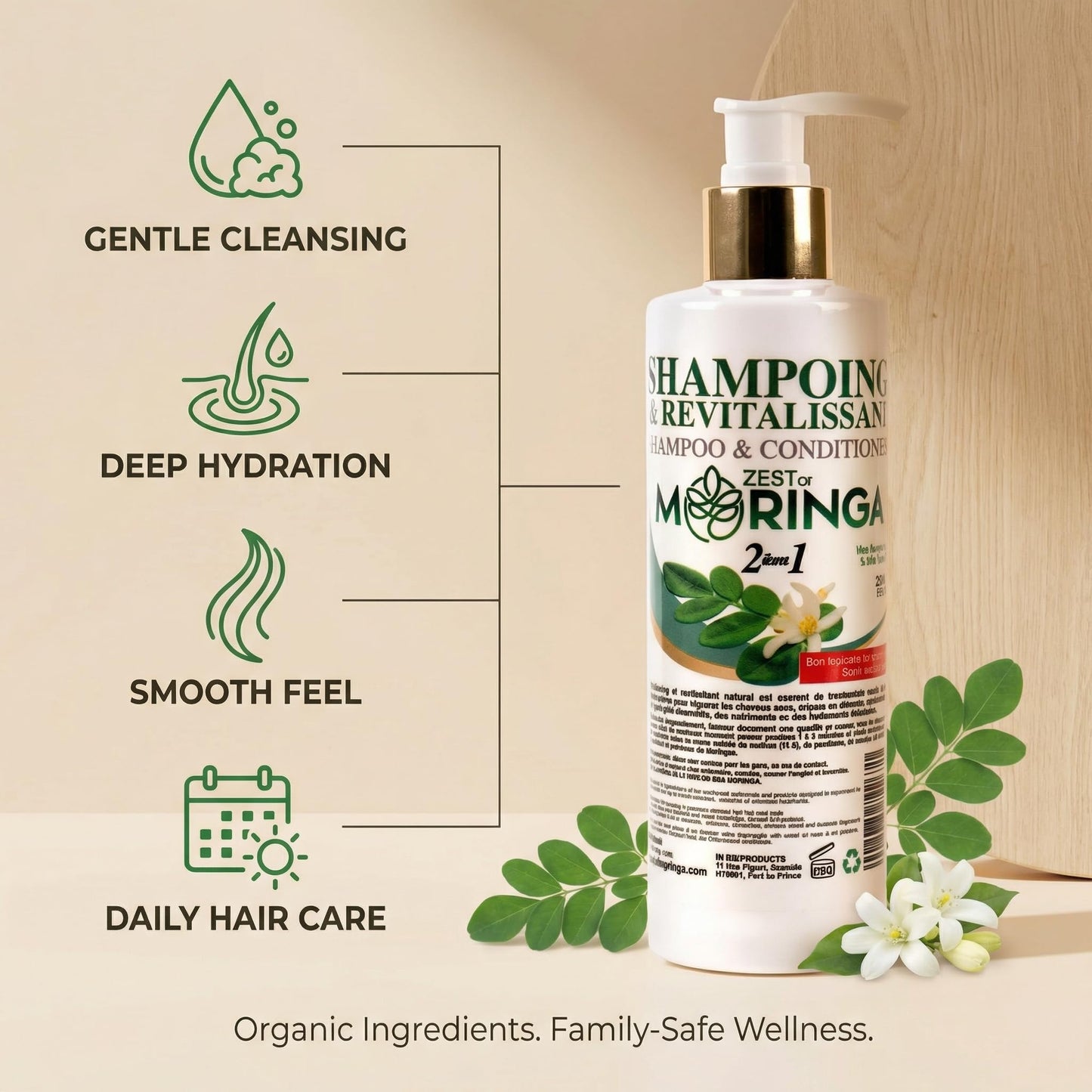 Zest of Moringa 2-in-1 Moringa Shampoo and Conditioner | Organic Shampoo Conditioner Made with Moringa Oleifera Flowers Extract Oil | Moringa Shampoo Beauty & Personal Care Zest Of Moringa