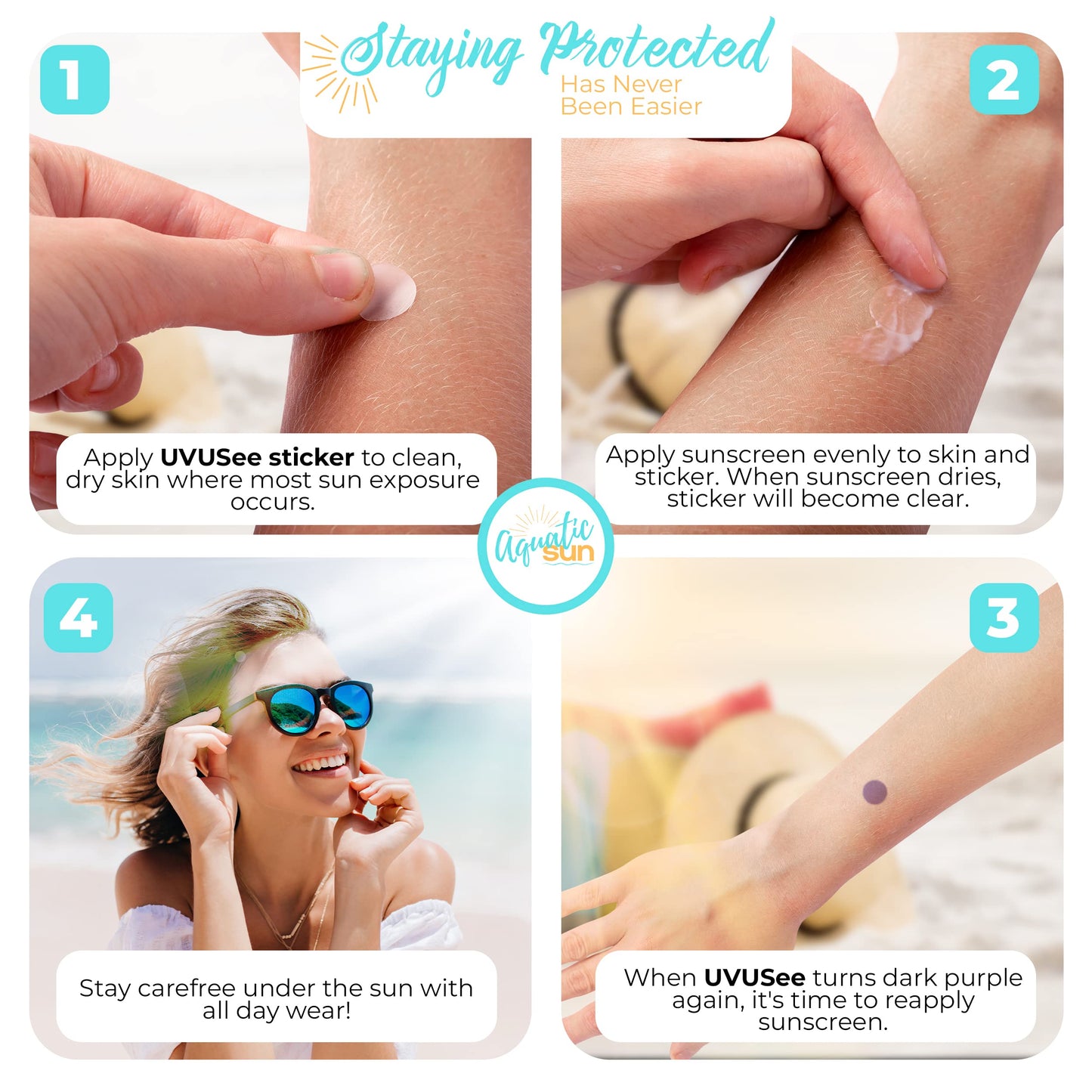 UV Stickers for Sunscreen Reapplication to Avoid Burns - Sunscreen Reminder Stickers You Can Wear All Day - Sweat & Waterproof UV Activated Sunscreen Beauty & Personal Care Aquatic Sun