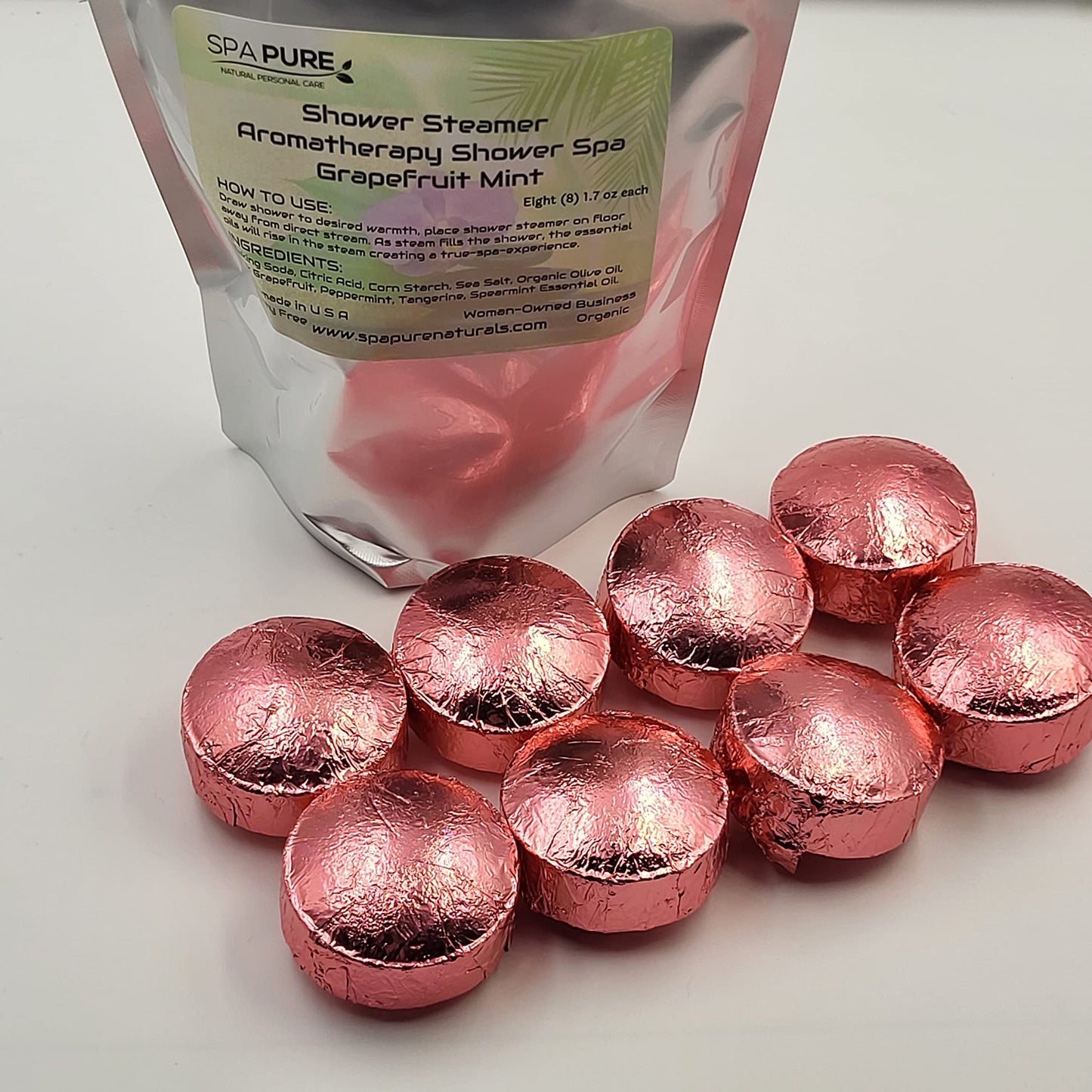 Grapefruit Mint Aromatherapy Shower Bombs: USA Made with 100% Natural/Organic Essential Oils - Transform Your Shower (8 Count) Pack of 1 Beauty & Personal Care Spa Pure