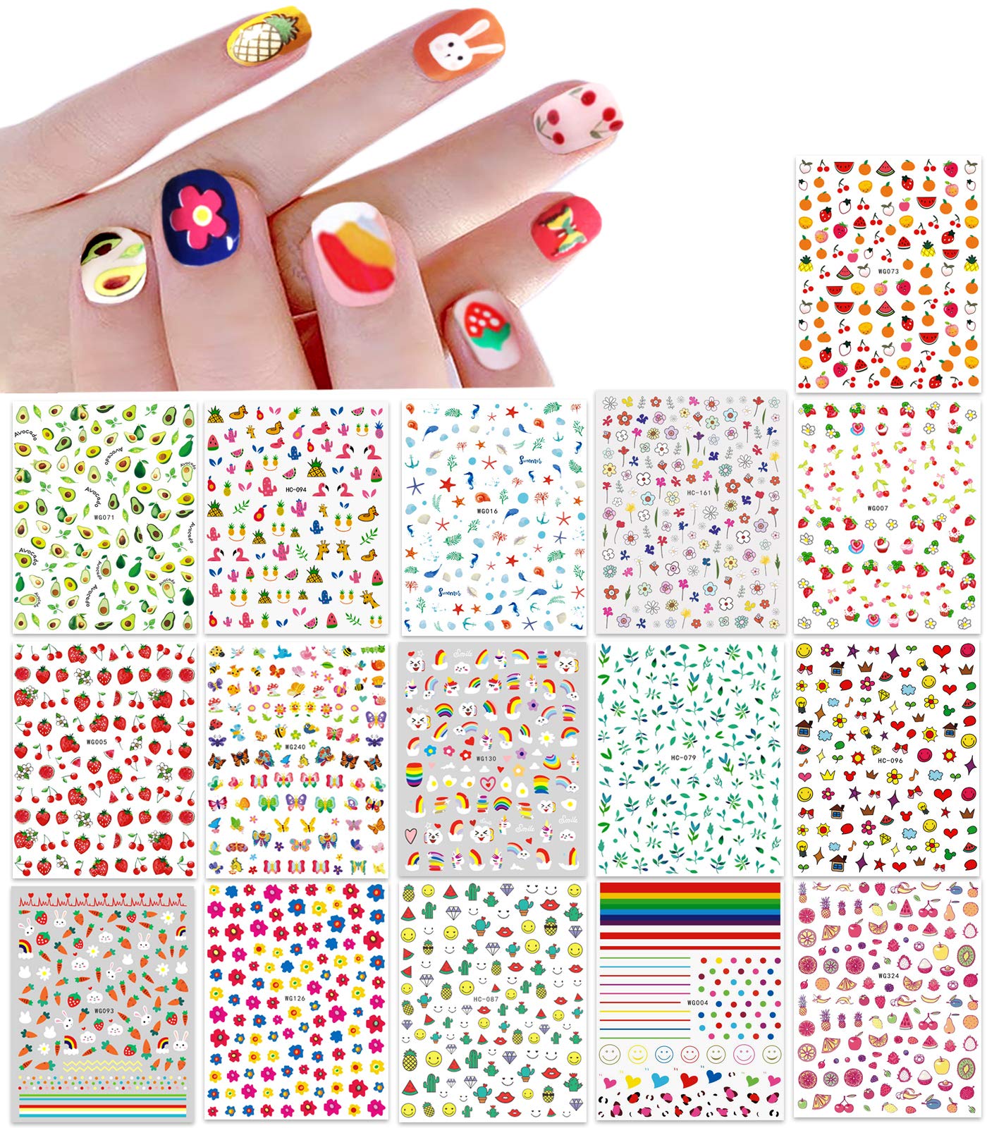 New 16 Large Sheets Nail Stickers for Women Kids Teens Little Girls Self Adhesive Nail Decals for Nail Art Decoration Include Flowers Butterfly Plants Beauty & Personal Care IHUKEIT