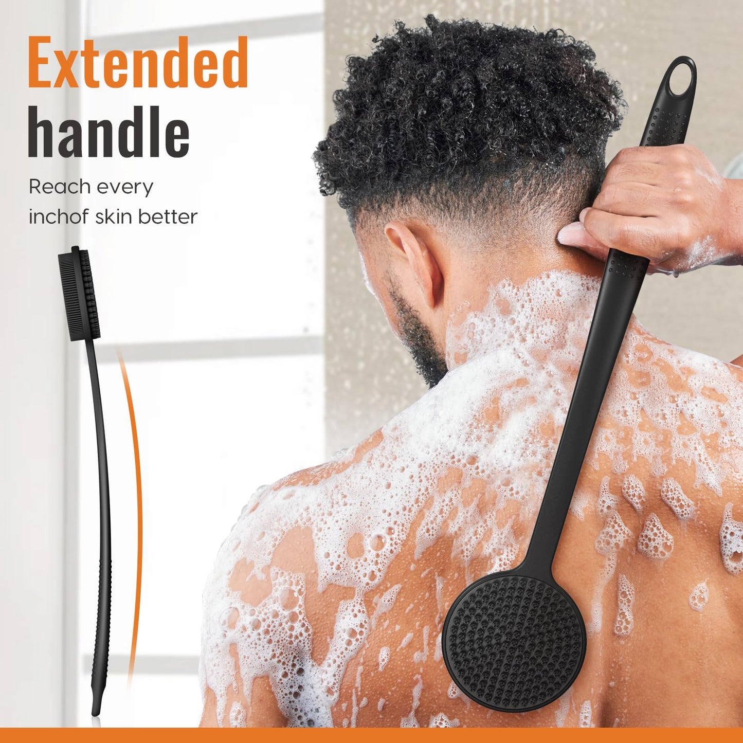 Silicone Back Scrubber for Shower, 17in Lengthen Long Handle Body Brush, Double Sided Shower Brush for Shower Exfoliating and Massage Can Produce Rich Beauty and Personal Care VWMYQ