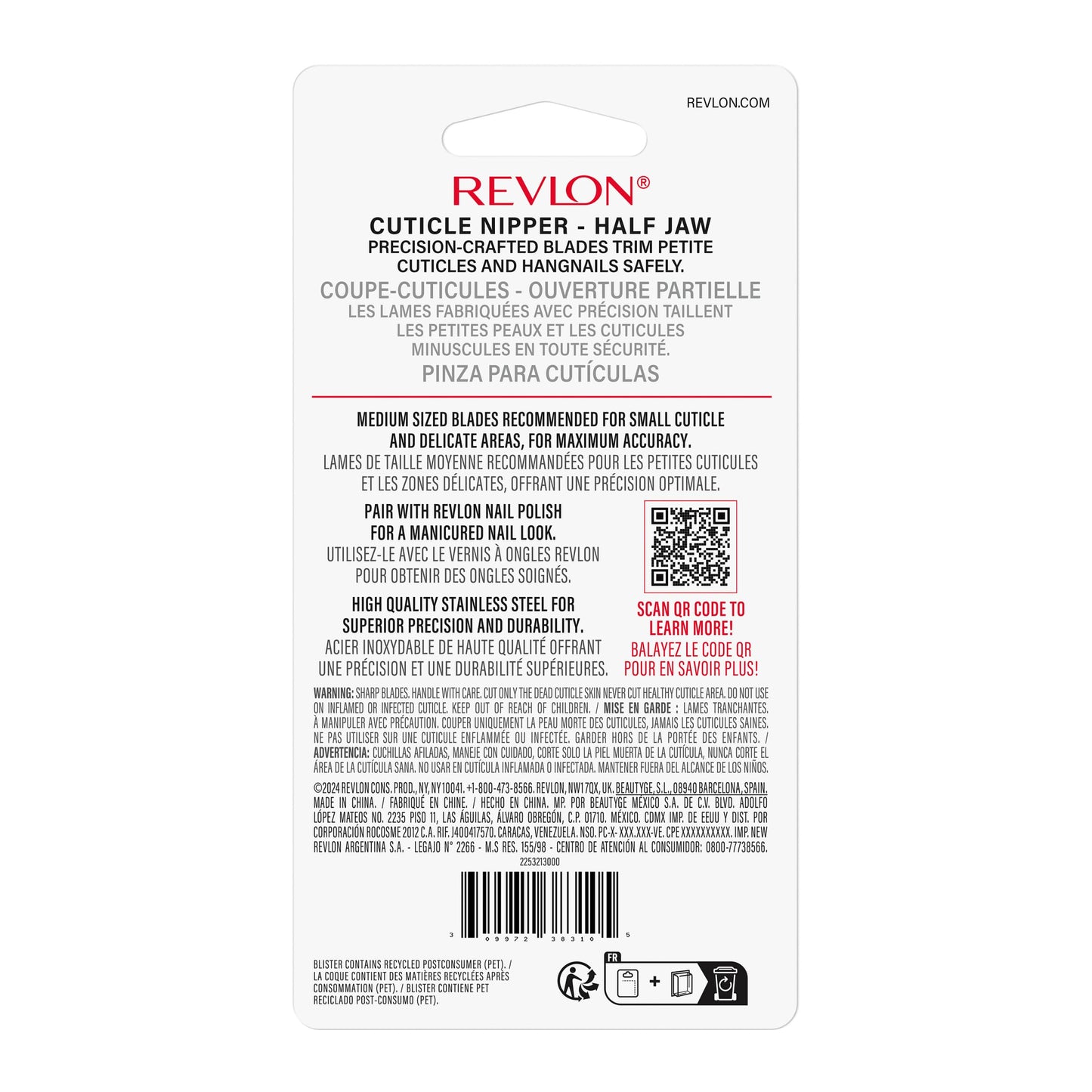 Revlon Half Jaw Cuticle Nipper, Manicure Tool for Nail Care, Hangnail Clipper, For More Precise Trims, Non-Slip Grip, Stainless Steel, 1 Count Beauty & Personal Care REVLON