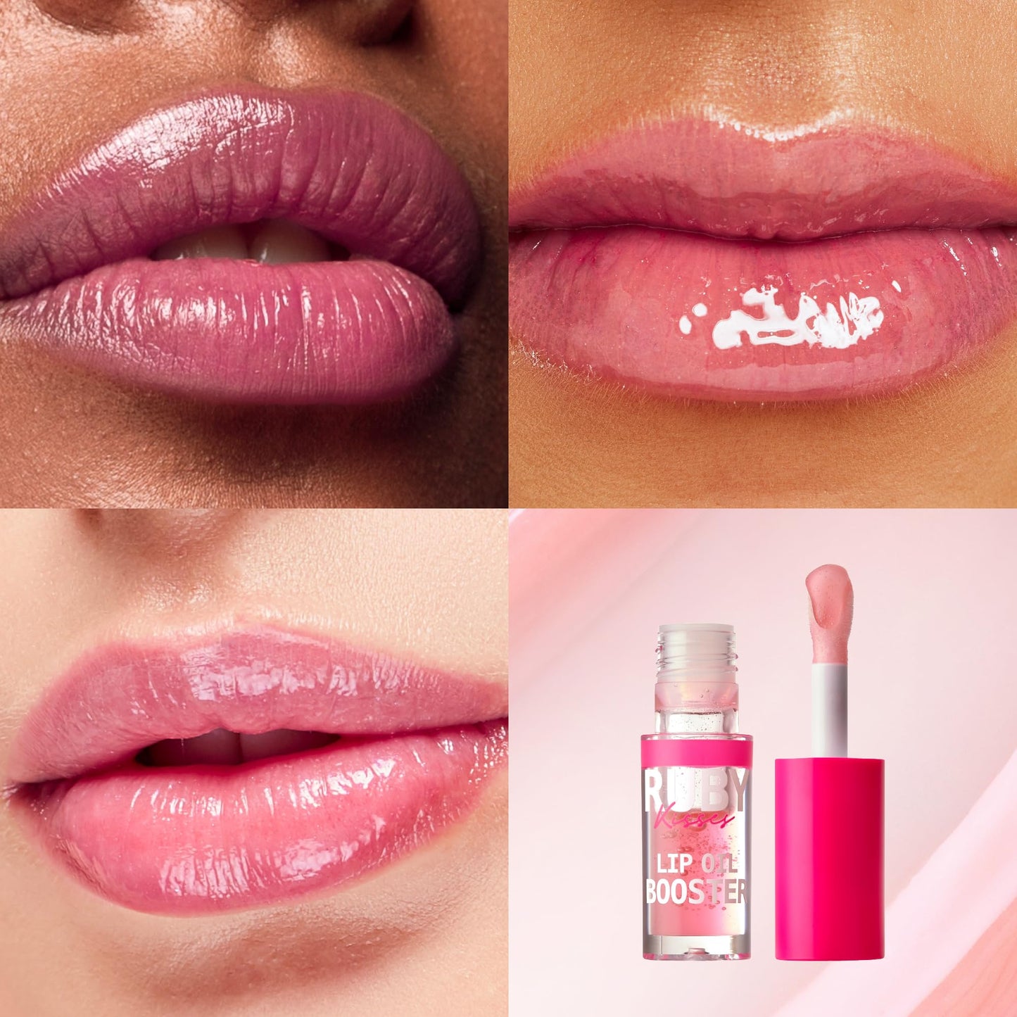 Ruby Kisses Lip Oil Booster, Hydrating Lip Gloss with Nourishing Natural Oil Blend, Jumbo Wand for Easy Application, Non-Sticky Formula (Soft Pink) Beauty & Personal Care Ruby Kisses