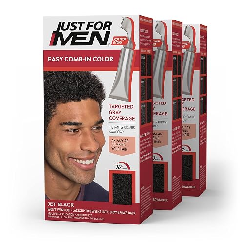 Just For Men Easy Comb-In Color Mens Hair Dye, Easy No Mix Application with Comb Applicator - Jet Black, A-60, Pack of 3 Beauty & Personal Care Just for Men