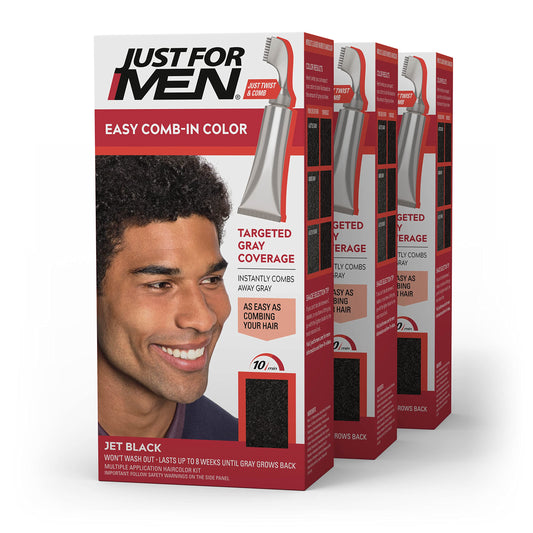 Just For Men Easy Comb-In Color Mens Hair Dye, Easy No Mix Application with Comb Applicator - Jet Black, A-60, Pack of 3 Beauty & Personal Care Just for Men