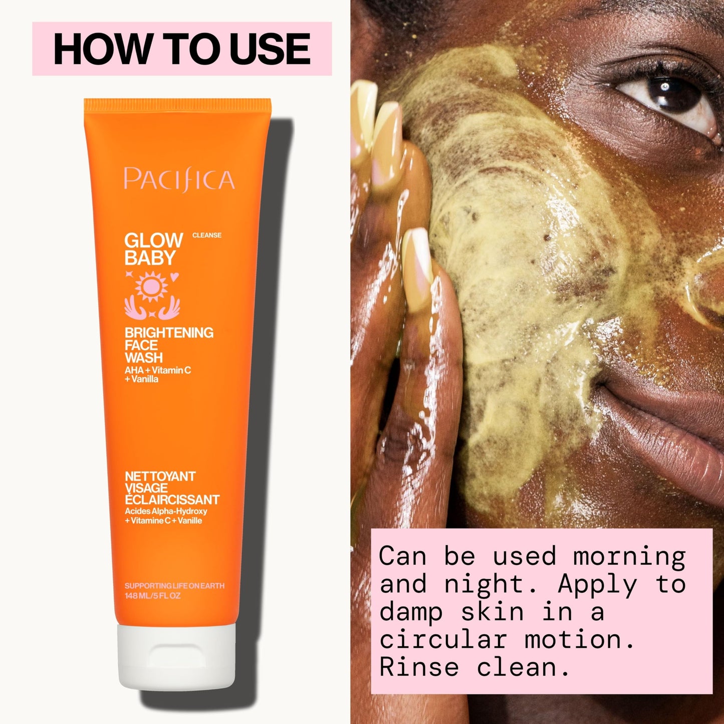 Pacifica Mini Glow Baby Brightening Facial Cleanser 1.4 oz - Vitamin C & Glycolic Acid (AHA) Face Wash- Daily Cleanser for Anti-Aging Exfoliating Beauty & Personal Care Pacifica