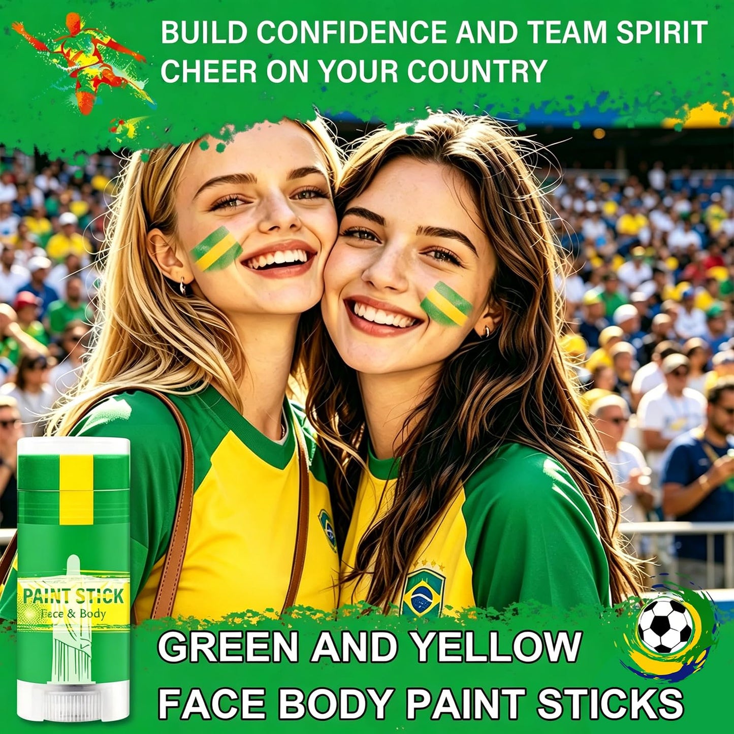 Green Yellow and Green Brazil Face Paint Stick for World Cup Fans, Sweatproof & High Pigment Sports Face Body Paint Sticks for Football, Rugby Beauty and Personal Care WEEMAY