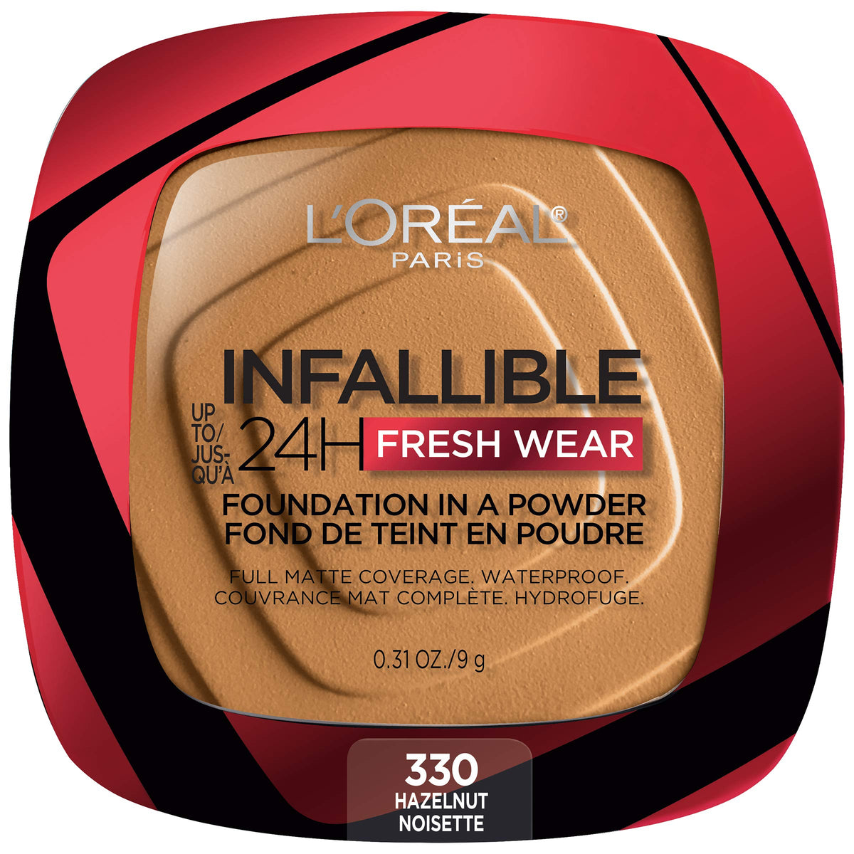 L'Oreal Paris Makeup Infallible Fresh Wear Foundation in a Powder, Up to 24H Wear, Waterproof, Hazelnut, 0.31 oz. (Packaging May Vary)