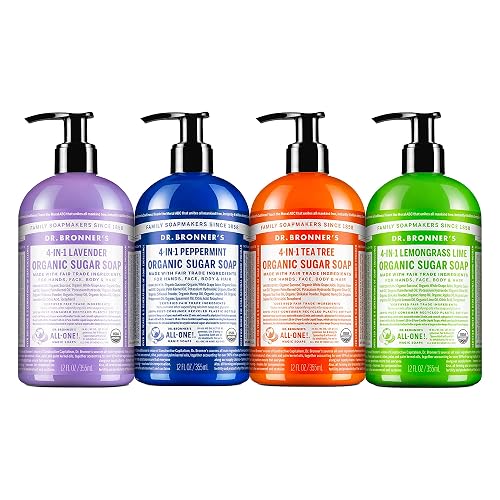 Dr. Bronner's - Organic Sugar Soap (12 oz Variety Pack) Lavender, Peppermint, Tea Tree, & Lemongrass - Made with Organic Oils, Sugar & Shikakai Beauty & Personal Care Dr. Bronner's