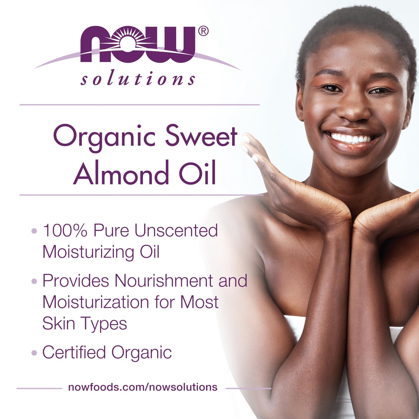 NOW Foods Solutions, Organic Sweet Almond Oil, 100% Pure Moisturizing Oil, Promotes Healthy-Looking Skin, Unscented Oil, 8-Ounce Beauty & Personal Care NOW Foods