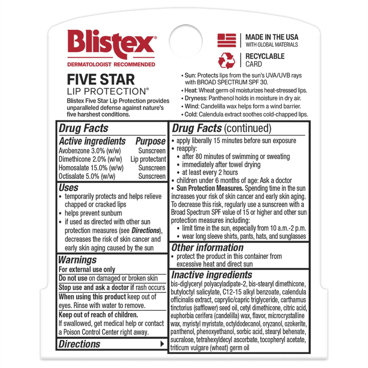 Blistex Five Star Lip Protection SPF 30 0.15 oz Beauty & Personal Care Blistex