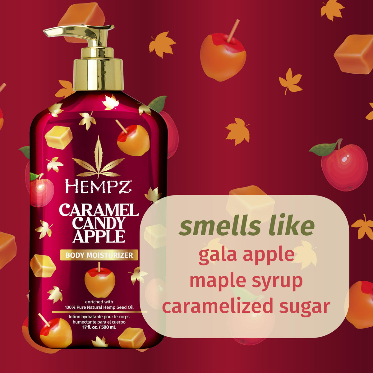 Hempz NEW Caramel Candy Apple Body Moisturizer, Body Lotion, Fall & Winter Skin Care for Men & Women, Limited Edition, 17 fl.oz. Beauty & Personal Care Hempz